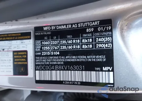 2019 Mercedes-Benz Glc 300 из США, поврежденный, VIN WDC0G4JB8KV163031